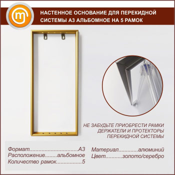 Настенное основание для перекидной системы А3 альбомное на 5 рамок