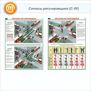 Плакаты «Сигналы регулировщика» (С-09, ламинированная бумага, А2, 2 листа)