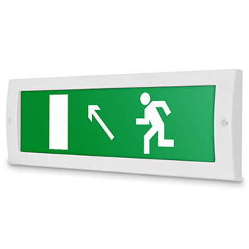 Световое табло «Направление к эвакуационному выходу налево вверх», Молния (12В)