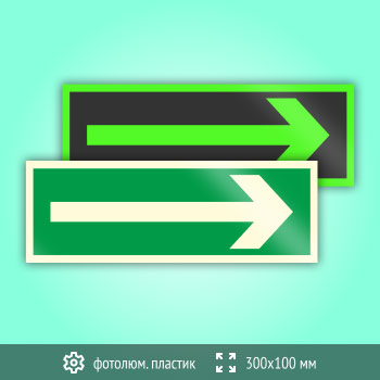 Знак «Направляющая стрелка», B45 (фотолюминесцентный пластик, 300х100 мм)