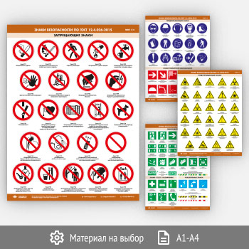 Плакаты «Знаки безопасности по ГОСТ 12.4.026-2015» (М-21, 4 листа)