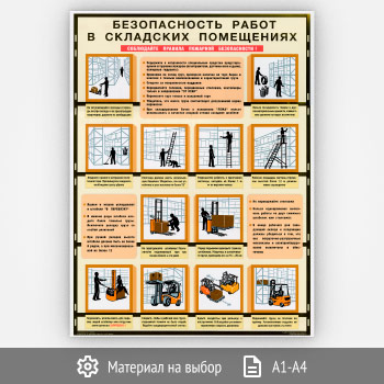 Плакат «Безопасность работ в складских помещениях» (С-88, 1 листа)