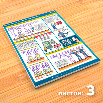 Плакаты «Электробезопасность при напряжении до 1000В» (М-64, ламинированная бумага, А2, 3 листа)